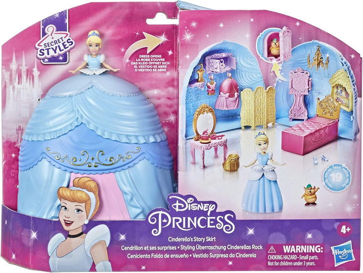 Disney Prinzessin Styling Überraschung Cinderellas Rock, Spielset mit Puppe, Möbeln und Modezubehör,