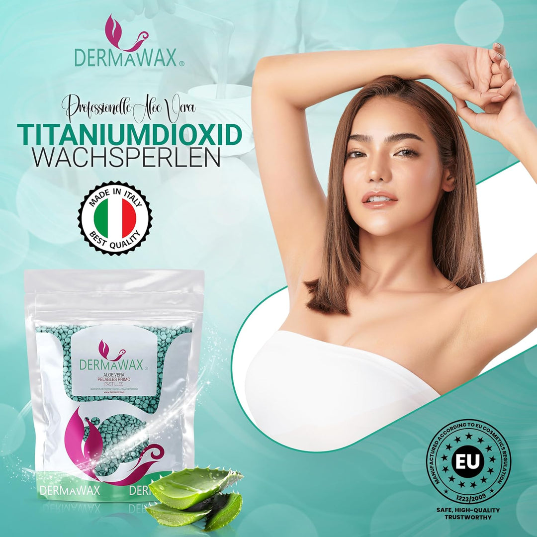 Dermawax 1 kg Aloe Vera Wachs Heisswachs Waxing Perlen Wachsperlen Anwendung ohne Wachsstreifen zur