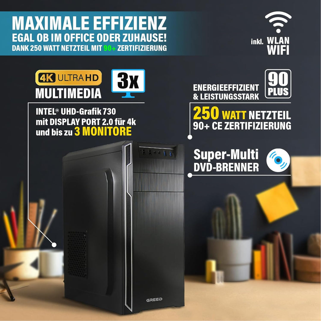 GREED® Multimedia PC mit Intel Core i7 4790 - Schneller Rechner + Computer für Büro & Home Office mi