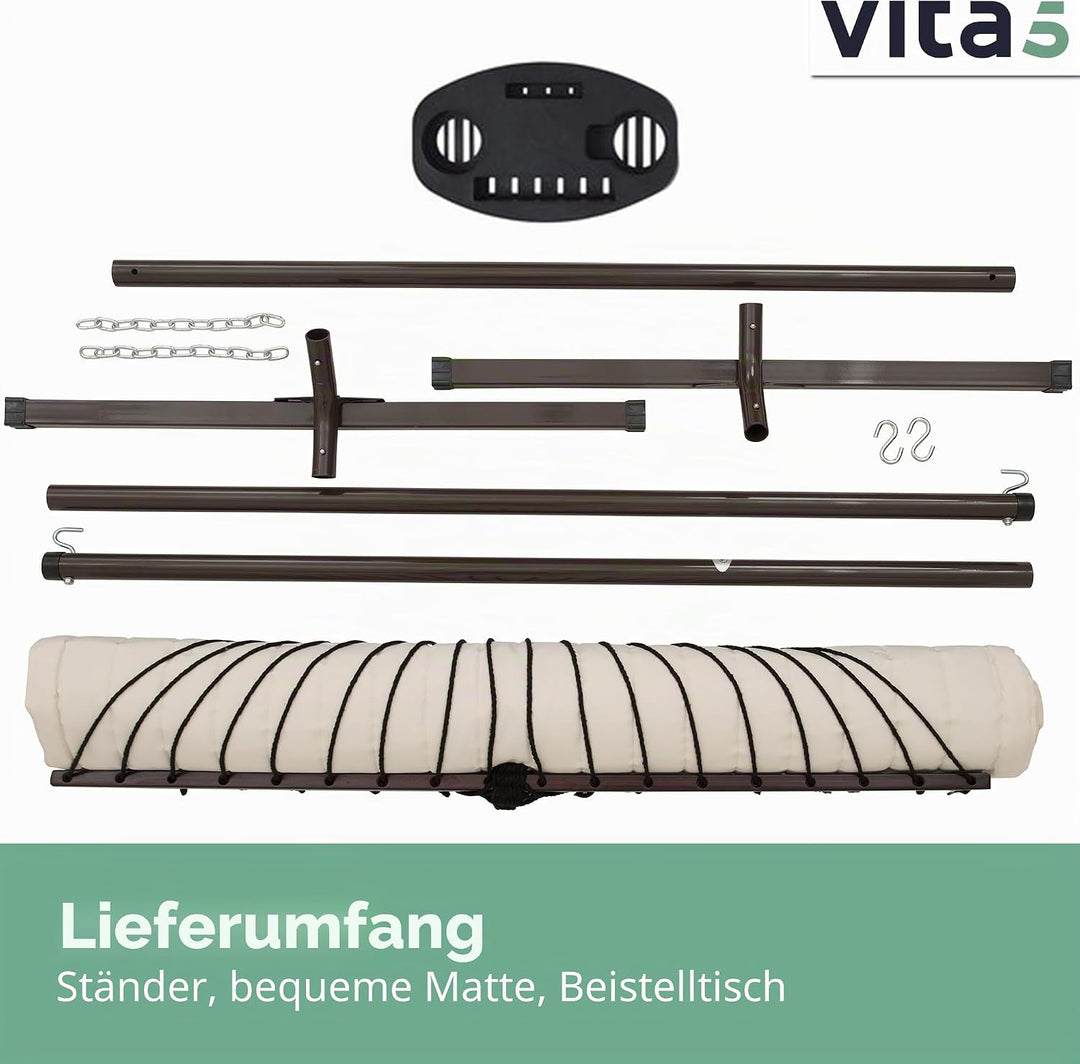 VITA5 Hängematte mit Gestell und Beistelltisch - Hängematte Outdoor für den Garten, Pool & Balkon -