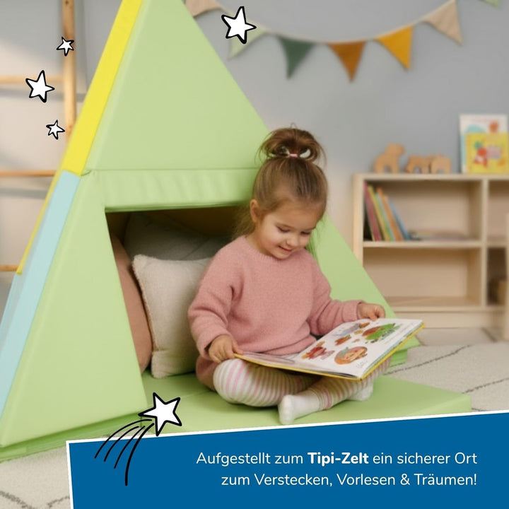 alldoro 60801 Faltbare Spielmatte 3-in-1, Krabbelunterlage, Tipi-Zelt & Spielboot, ab 0 Jahren, 182