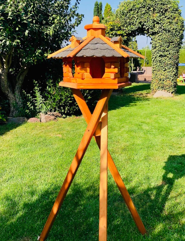 handgefertigtes Sechseck Vogelhaus aus Holz wetterfest M - XXL mit und ohne Ständer I Futterhaus I F
