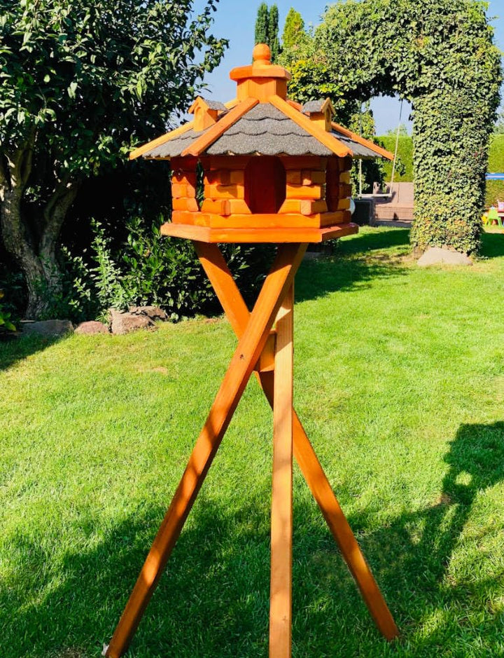 handgefertigtes Sechseck Vogelhaus aus Holz wetterfest M - XXL mit und ohne Ständer I Futterhaus I F