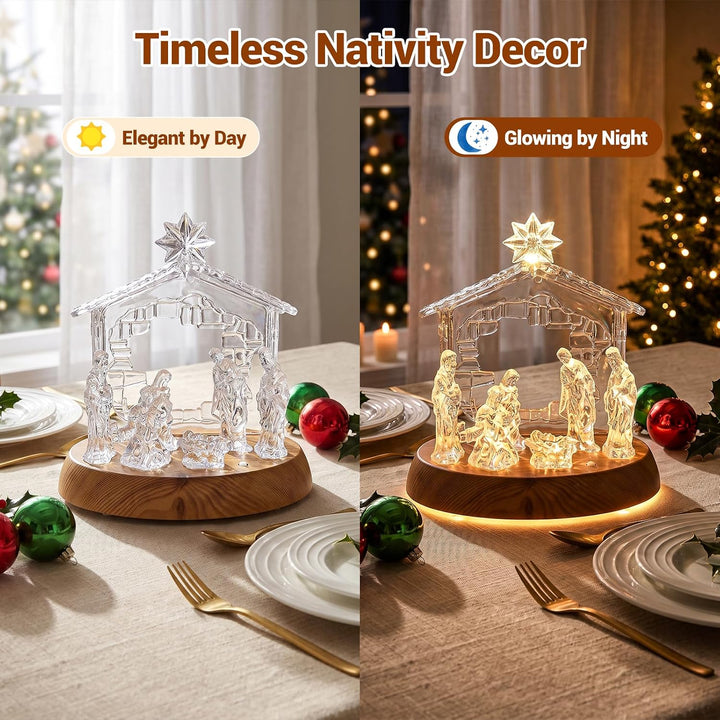 Avoalre Acryl Weihnachtskrippe mit Beleuchtung Warmweiss, Warmweiss