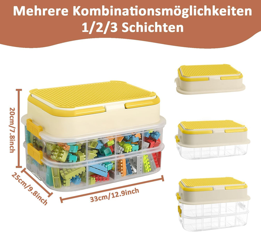 Asaiy Aufbewahrungsbox für Legosteine, Aufbewahrungsbox für Bausteine mit Abnehmbarem Tablett & Inte