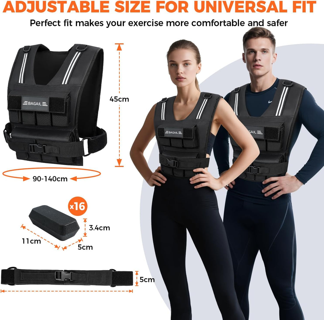 BAGAIL Gewichtsweste für Krafttraining, abnehmbare Eisenplatten, verstellbare Brustgrösse, Hochleist