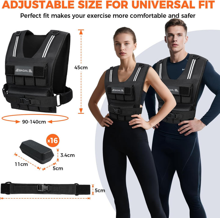 BAGAIL Gewichtsweste für Krafttraining, abnehmbare Eisenplatten, verstellbare Brustgrösse, Hochleist