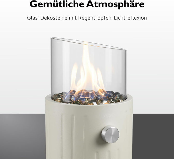 tepro Tischgasfeuerstelle Fluvin, rund geprägt pulverbeschichtet, Edelstahl-Brenner 0,9 kW, Glas-Win