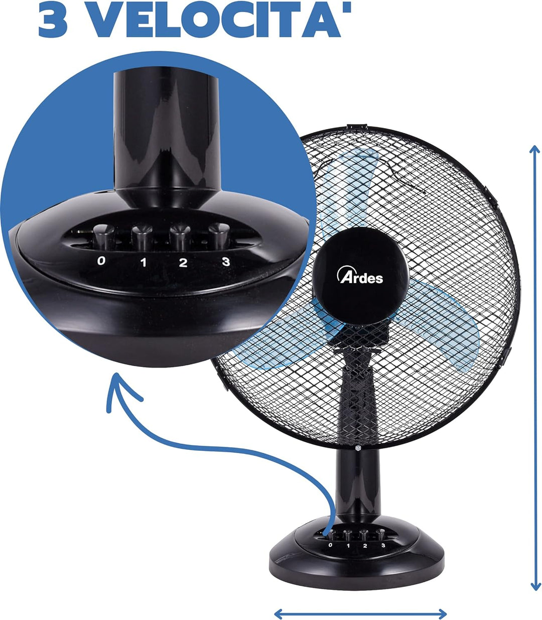 ARDES - Ardes-Tischventilator 40 cm Modell Penny, 3 Flügel, oszillierend, mit verstellbarem Neigungs