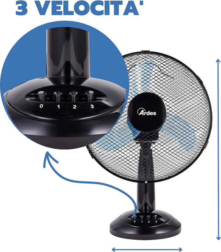 ARDES - Ardes-Tischventilator 40 cm Modell Penny, 3 Flügel, oszillierend, mit verstellbarem Neigungs