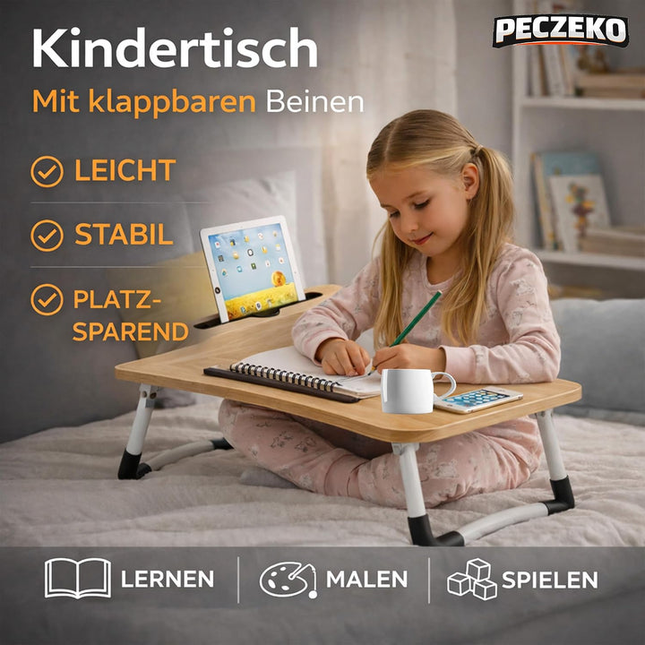Laptoptisch Klappbar – Laptopständer mit Tablet-Halter, Frühstückstablett aus Holz, Tisch für Sofa u