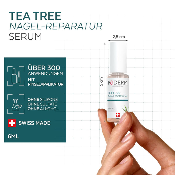 PODERM Tea Tree Nagel-Repair-Serum 6 ml – 4-in-1 Pflege | Verbessert das Erscheinungsbild beschädigt