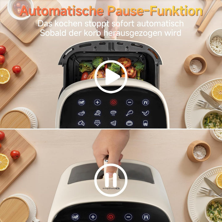 SIMPLUS Heissluftfritteuse 6,5 L, Airfryer XL mit Sichtfenster, 1500 W, extra schlankes Design, Touc