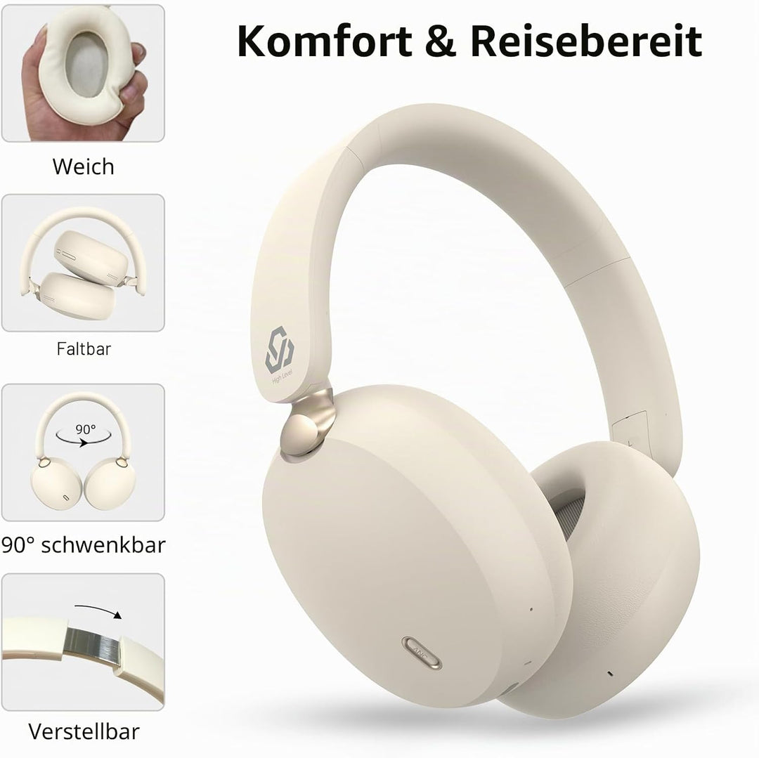 Bluetooth Kopfhörer Over Ear mit Hybrid Active Noise Cancelling, Mikrofon, Hi-Res Audio & Bässen, 65