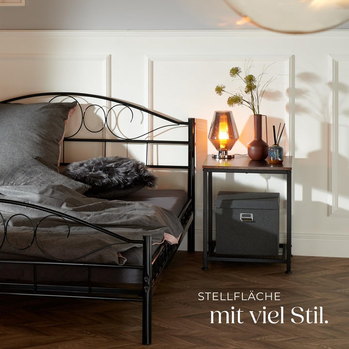 tectake® Beistelltisch Holz &amp; Metall, Couchtisch mit Stauraum auf Zwei Ebenen, Kleiner Tisch 45,5 x