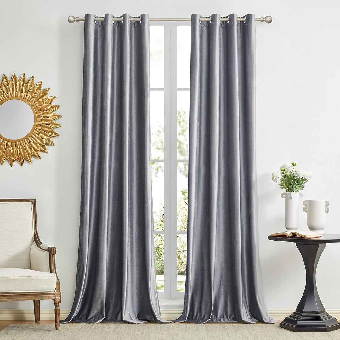 GIGIZAZA Graue dekorative Fenster Vorhänge, 132 x 145 cm (Breite x Länge) Samt Wohnzimmer Öse Tülle