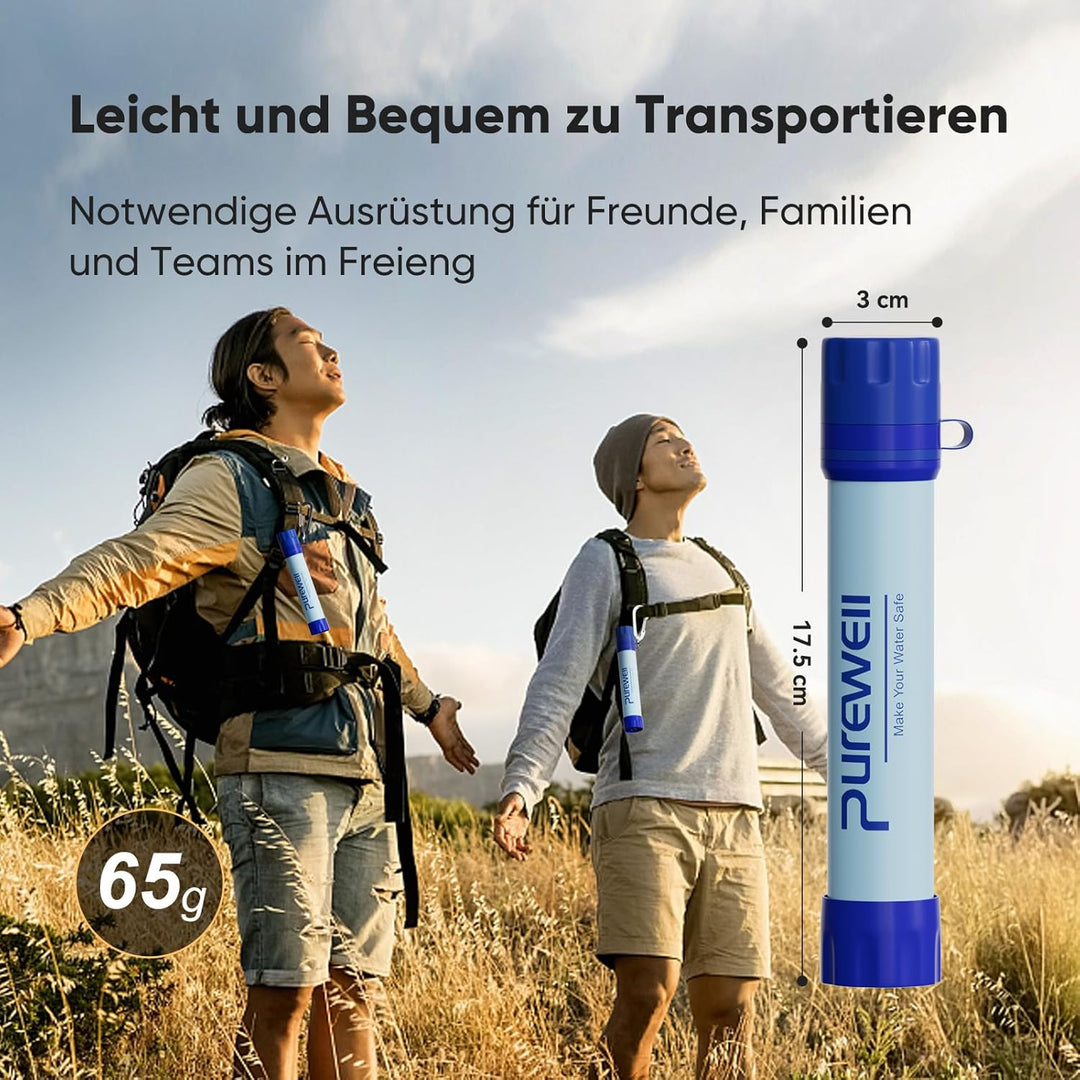 Purewell Wasserfilter für unterwegs - Entfernt 99,99% Schadstoffe auf 0,01 Microns - Tragbarer Filte