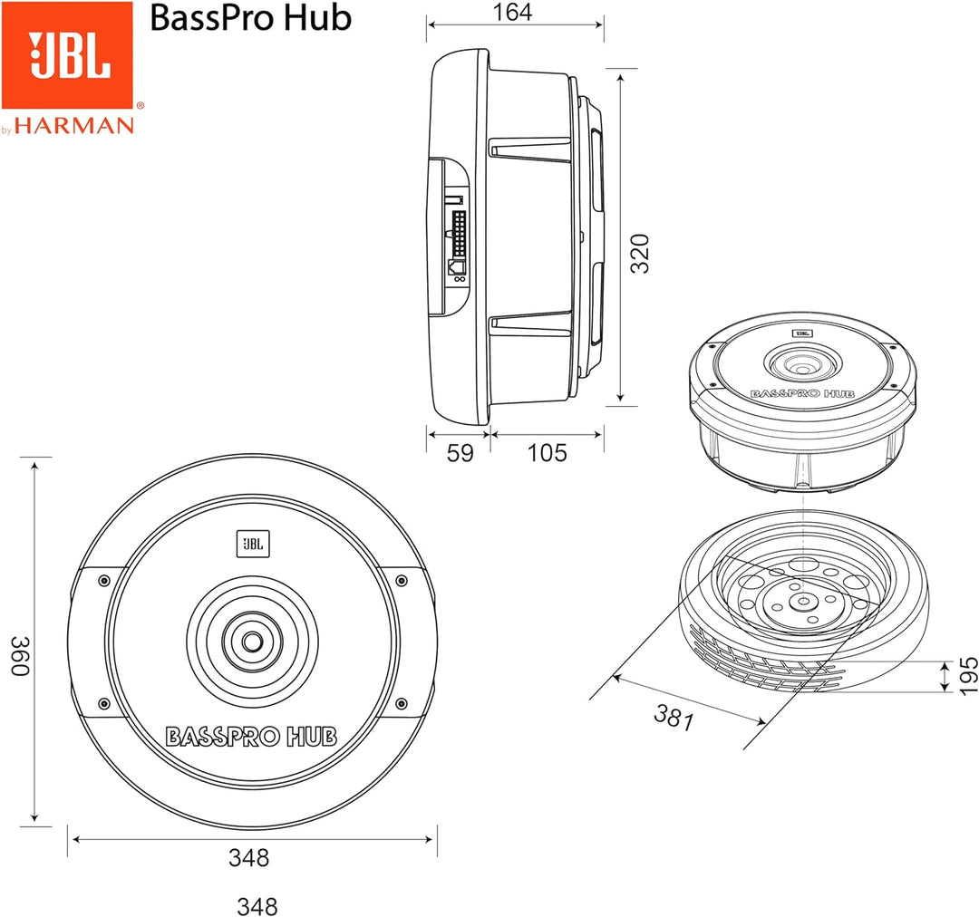 JBL BassPro Hub 11" Reserverad Aktiv Subwoofer Auto Set - 300 Watt Auto Subwoofer mit eingebautem Ve
