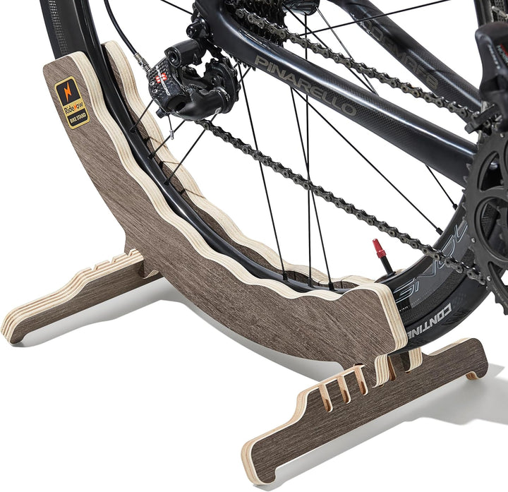 RIDENOW - Fahrradständer aus Holz, kompakt, kompatibel mit Strasse, Kies und MTB. Robust und langleb