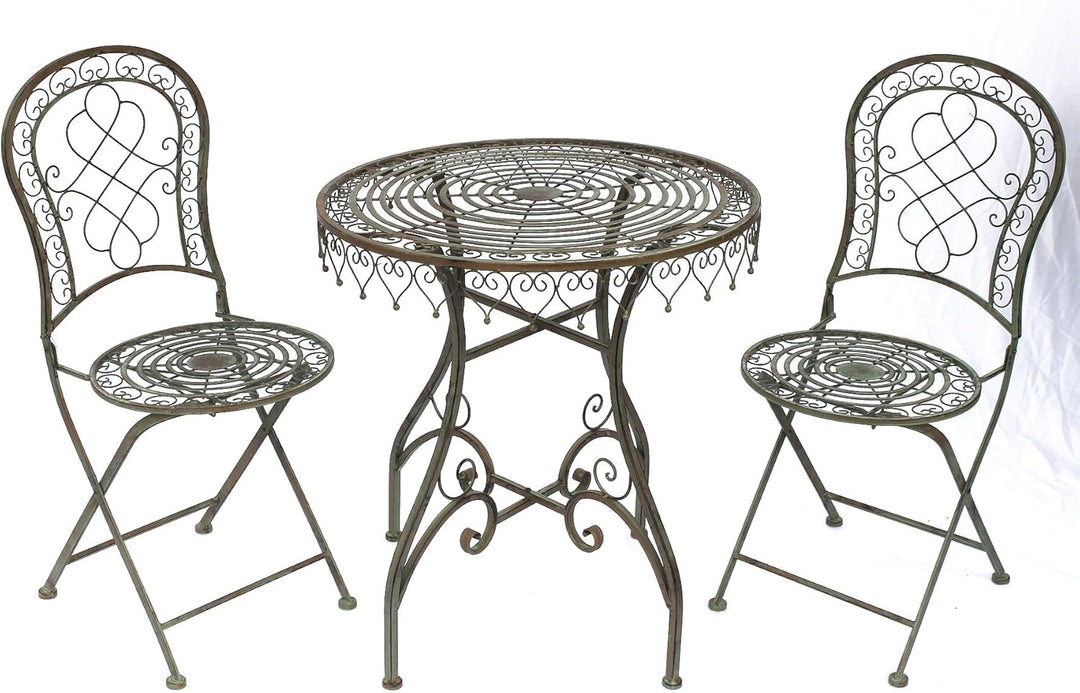 DanDiBo Sitzgruppe Eisen Garten Antik Bistroset Malega Bistrotisch mit 2 Stühlen klappbar Metall Gar