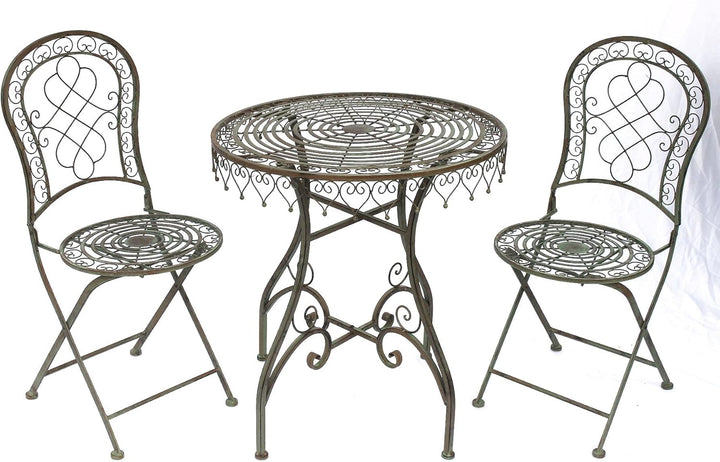 DanDiBo Sitzgruppe Eisen Garten Antik Bistroset Malega Bistrotisch mit 2 Stühlen klappbar Metall Gar