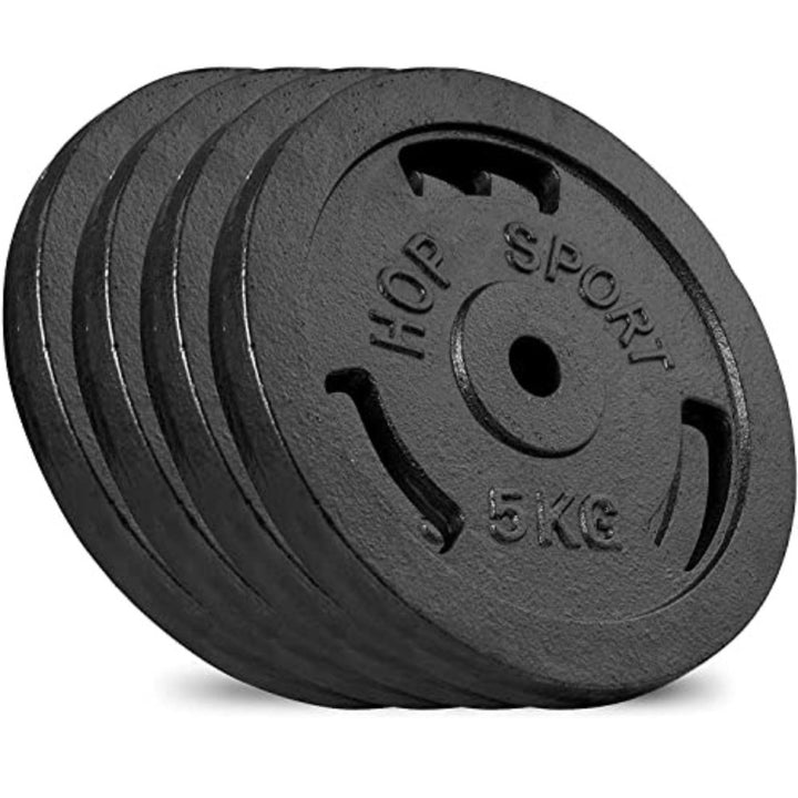 Hop-Sport 20 kg Gusseisen Hantelscheiben 30mm Set 4 x 5 kg / 2 x 10 kg - Guss Gewichte Hantel Set 30
