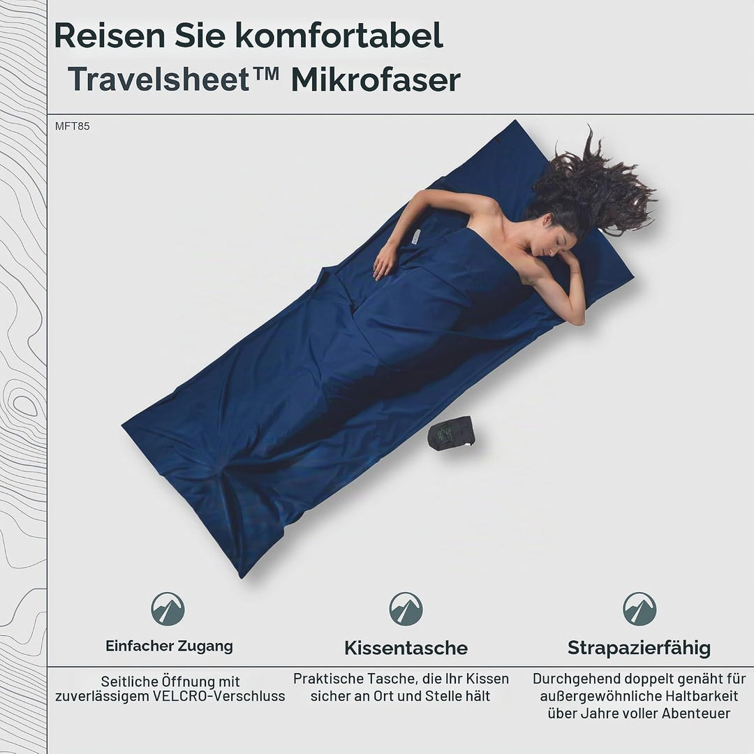 Cocoon - Premium - TravelSheet™ Mikrofaser - Cranberry Blau - Twilight Blue, Blau - Twilight Blue