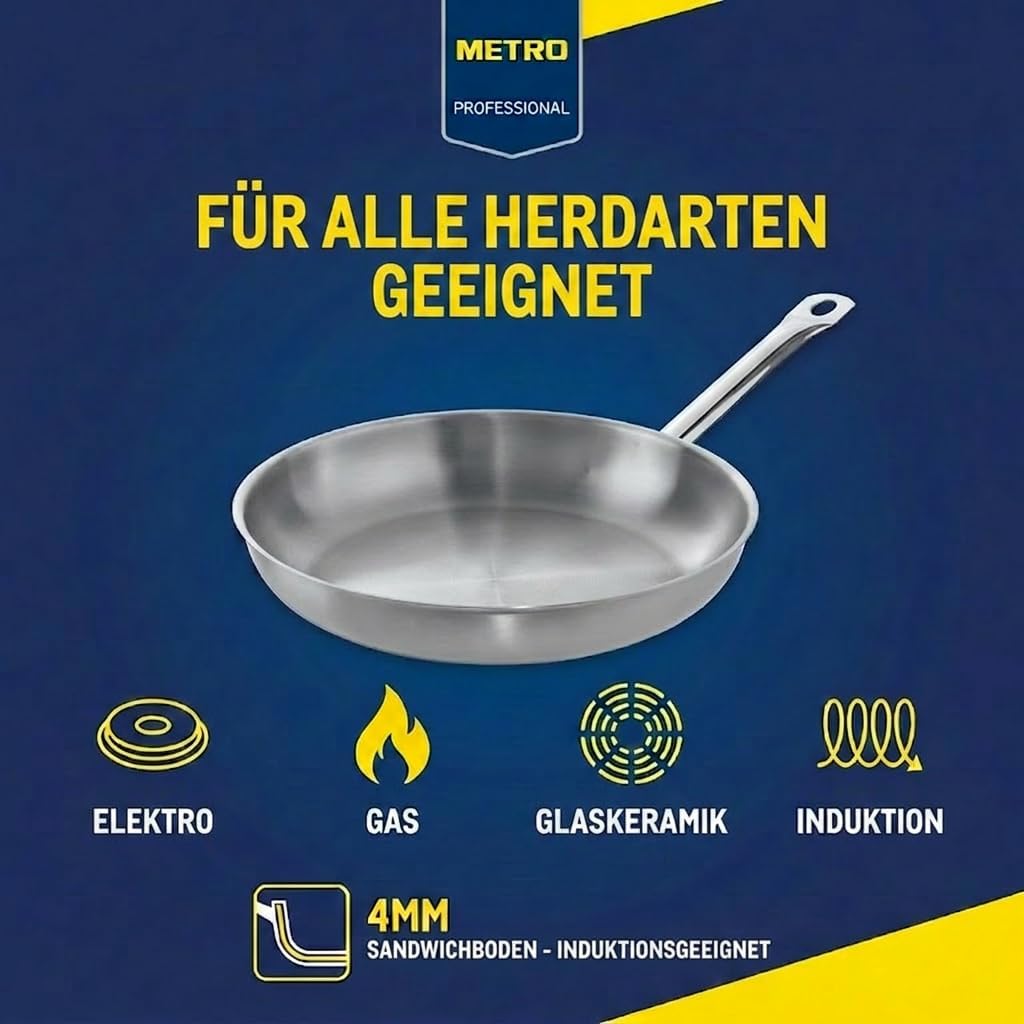 METRO Professional Pfanne unbeschichtet | Ø 28 cm | Edelstahl | Backofengeeignet bis max. 240 °C | a