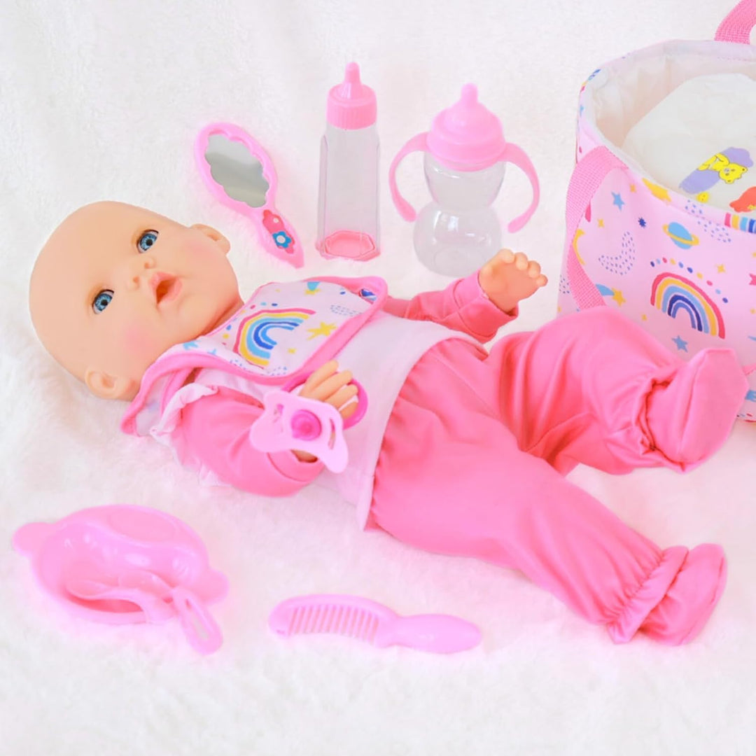 13 Teile Puppenzubehör Puppenkleidung Babypuppe Fütterung und Pflege Set für 18 Zoll und 43 cm Puppe
