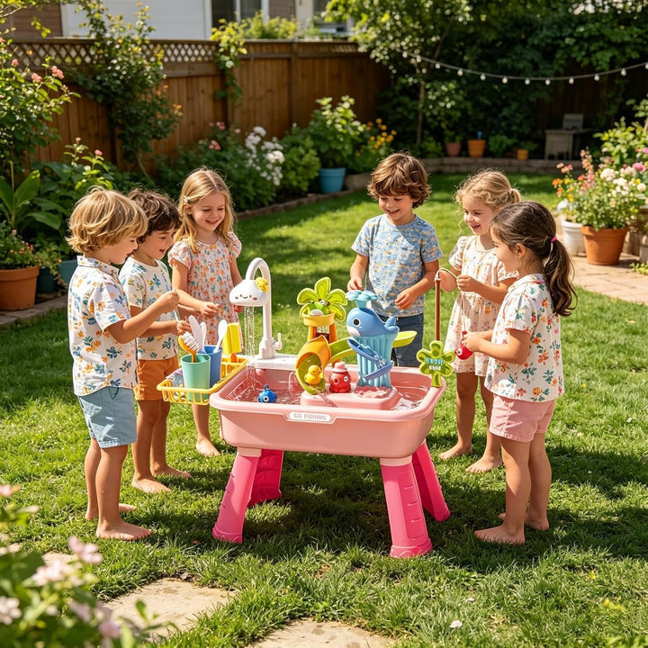 Generisch Wasserspieltisch Kinder Outdoor Sand Und Wassertisch Mit Wasserrad, Sprinkler &amp; Angelspiel