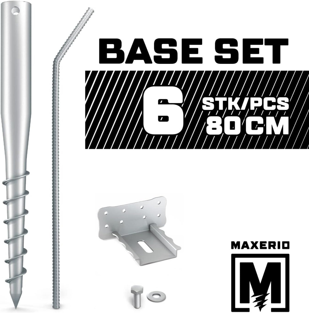 Maxerio 80 cm Base-Set 6er Schraubfundamente + Zubehör; Ø 60 x 2; M12