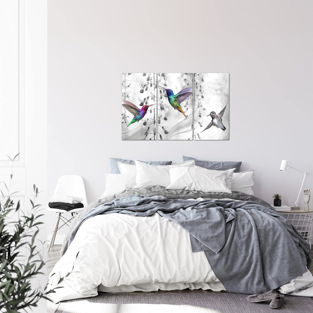 Runa Art Wandbilder Blumen Vogel Bild XXL Wohnzimmer Schlafzimmer Grau Kolibri Abstrakt 120 x 80 cm
