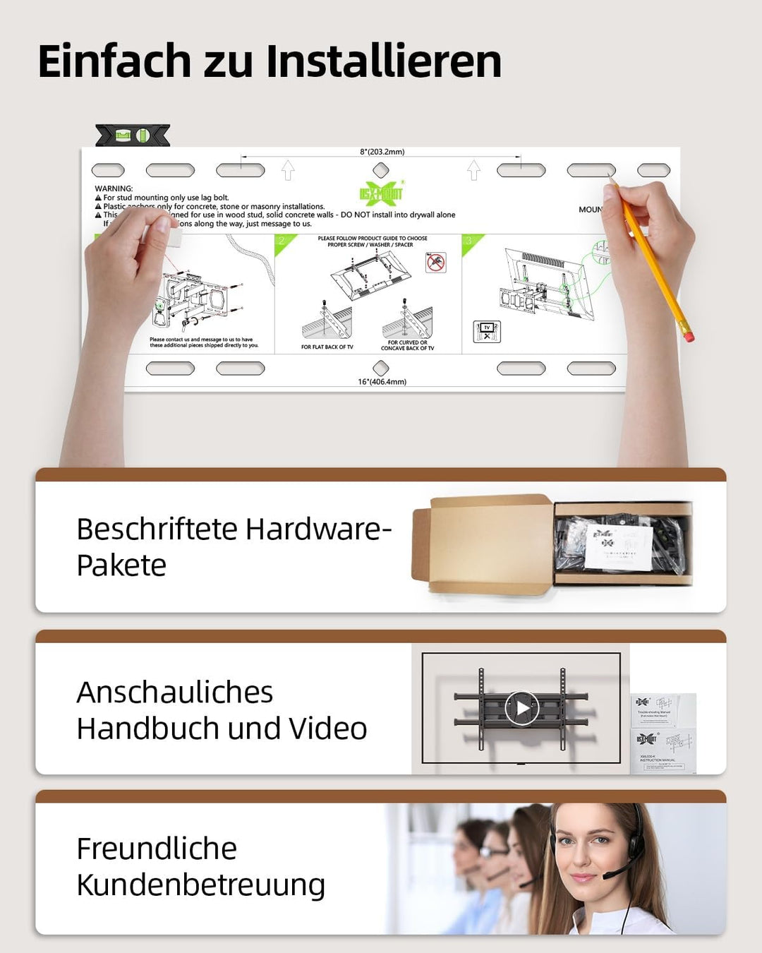 USX-MOUNT TV Wandhalterung Schwenkbar Neigbar für 42-82 Zoll LED, LCD TV, Fernseher Wandhalterung Ma