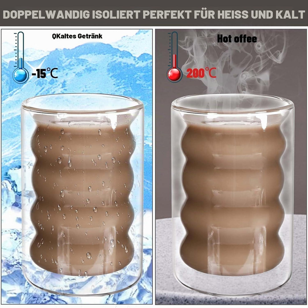 2er Set Latte Macchiato GläSer,350ML Doppelwandige GläSer mit 2 Löffeln und 2 Untersetzern, Thermogl