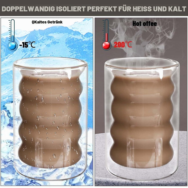 2er Set Latte Macchiato GläSer,350ML Doppelwandige GläSer mit 2 Löffeln und 2 Untersetzern, Thermogl