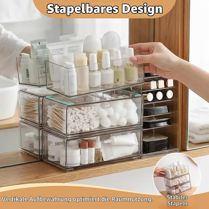 4-Set Schminktisch Organizer mit Schublade, Spiegelschrank Organizer 4er-Set, 4er-Set