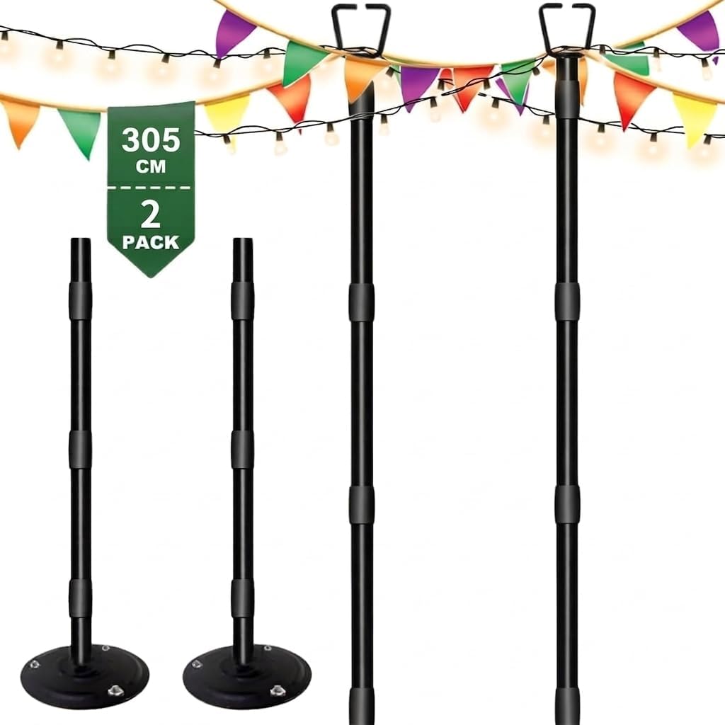 HoldOneLight String Light Pole für Deck 10Ft/3M Outdoor String Light Poles - Verstellbare Höhe, rost