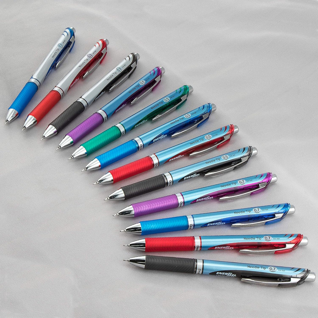 Pentel EnerGel RTX Gelschreiber, einziehbar, feine Spitze, Nadelspitze, rote Tinte, 12 Stück (BLN75-