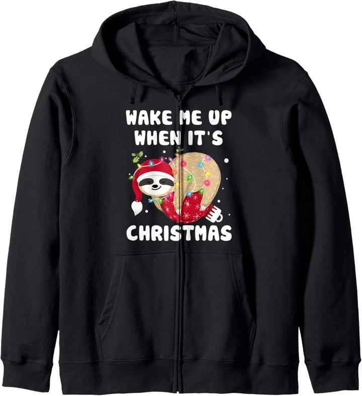 Weck mich auf wenn es Weihnachten mit süssem Faultier Kapuzenjacke