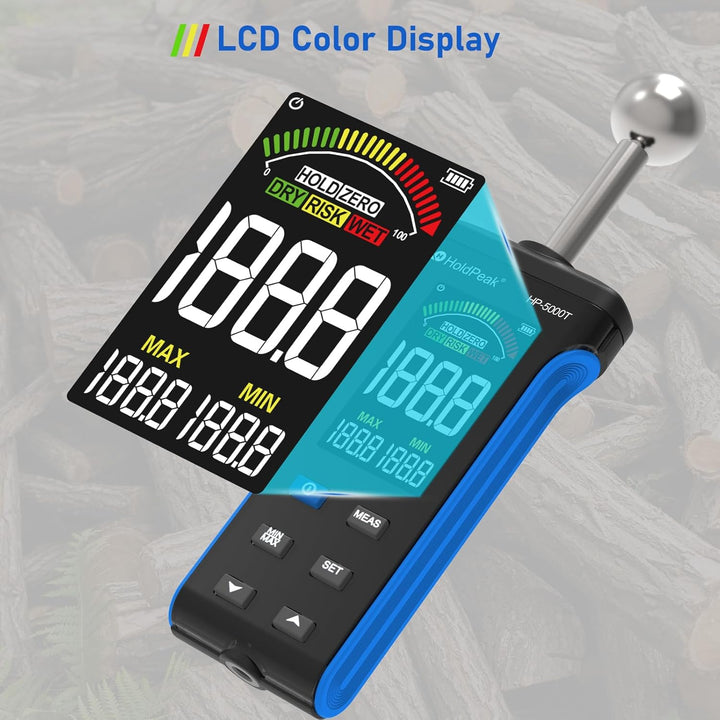 Feuchtigkeitsmesser, mit LCD-Farbdisplay und Alarmfunktion, für Wände, Holz, Mauerwerk, Beton, Gipse