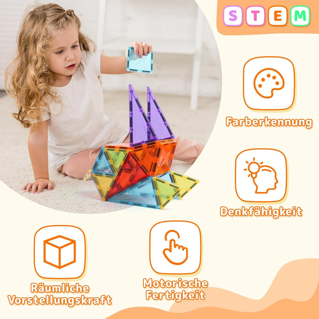 Magnetbausteine, 100 STK Magnetische Bausteine für Kinder, pädagogisches Konstruktionsspielzeug mit