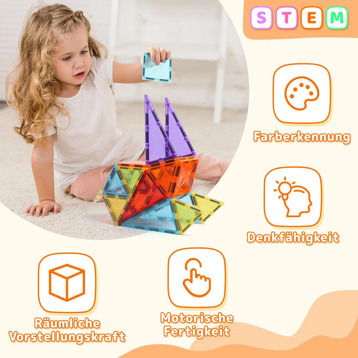 Magnetbausteine, 100 STK Magnetische Bausteine für Kinder, pädagogisches Konstruktionsspielzeug mit