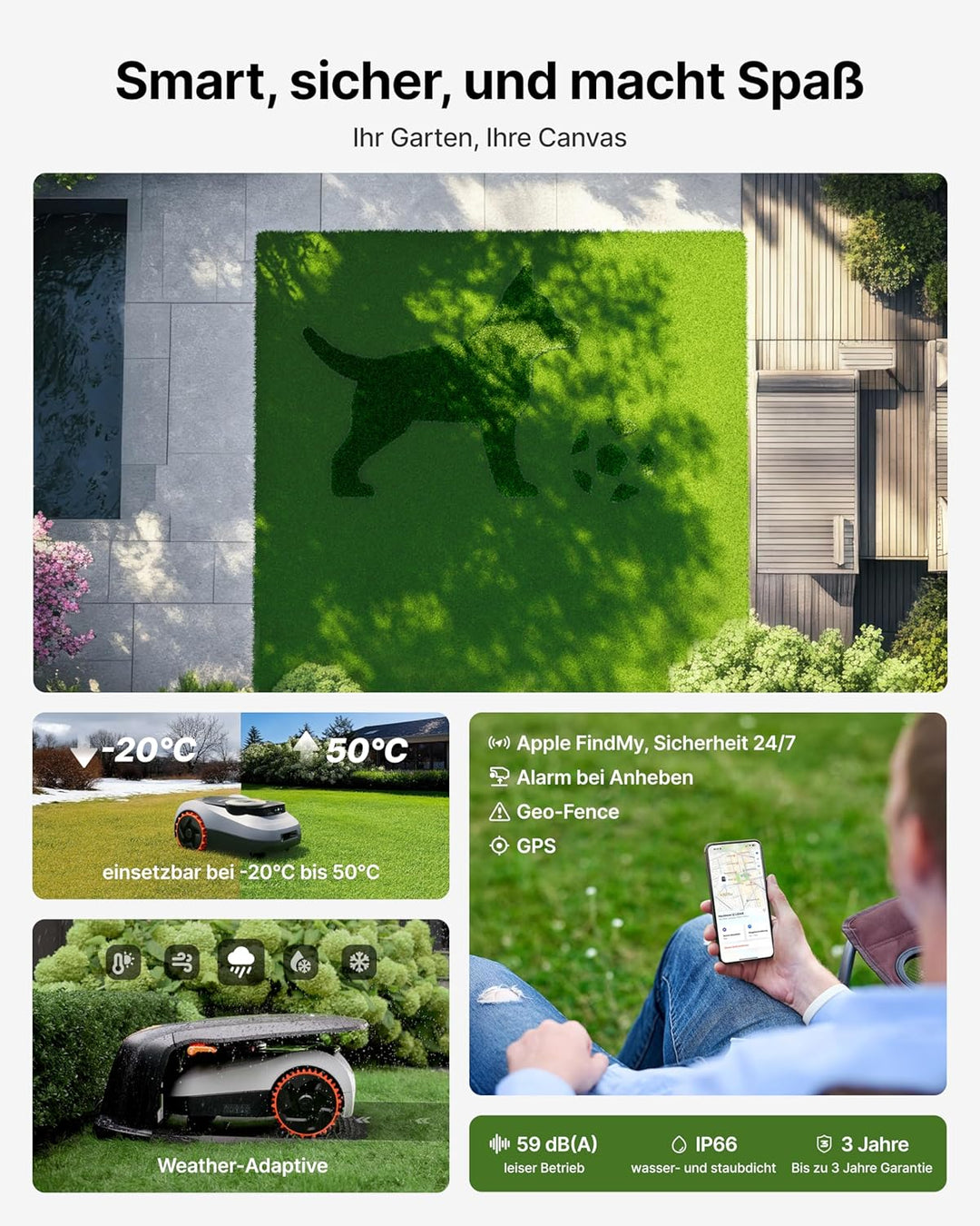 Navimow i220 LiDAR Mähroboter für 2000 m², Geländereifen für Hänge bis 45% Neigung, LiDAR und Vision