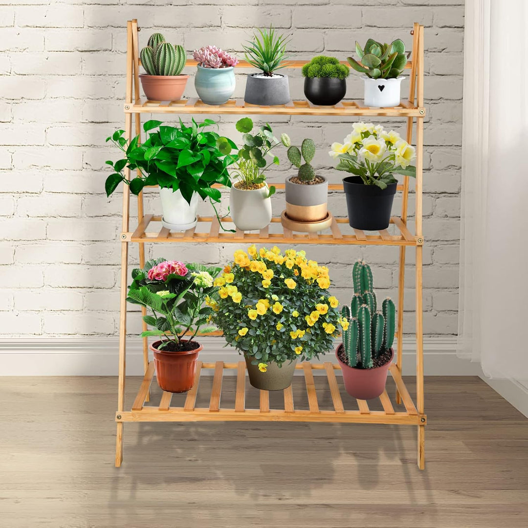 THINFAR Blumentreppe Holz, Blumenständer für innen draussen, 3-stufig, Blumentreppe Klappbar, Blumen