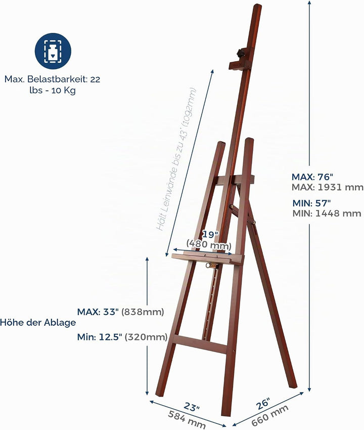 VISWIN A-Rahmen Staffelei Holz Gross, Verstellbare Staffelei aus Buchenholz für Leinwand bis 109cm,