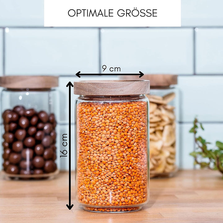 Econovo® Vorratsdosen mit Deckel aus Glas 700ml (3-teilig), stapelbar und luftdicht, Vorratsbehälter