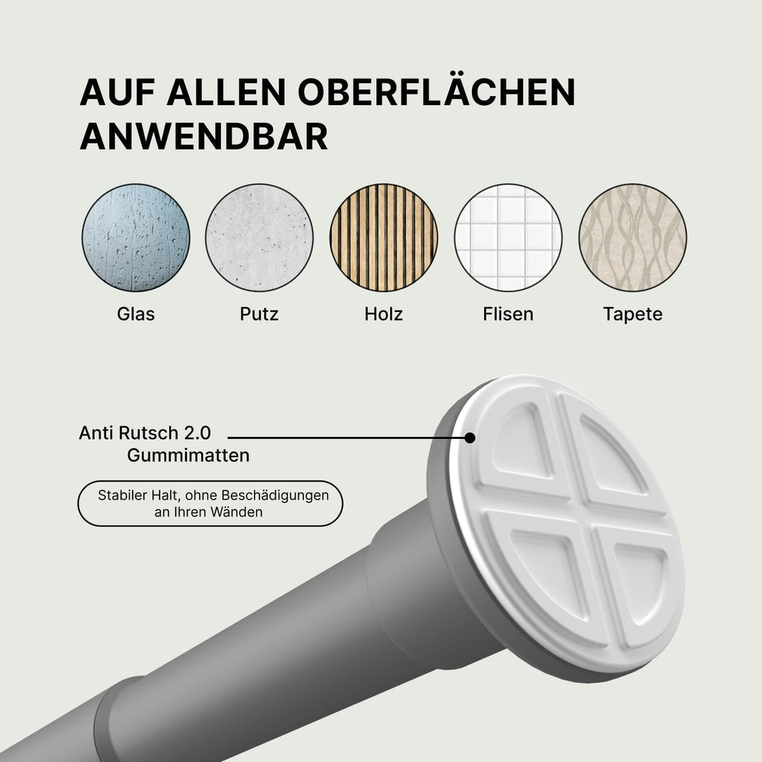 𝐌𝐄𝐈𝐒𝐄𝐍𝐁𝐄𝐑𝐆 Gardinenstange ohne Bohren - Grau Teleskopstange Vorhang | Duschstange, Spannstange (70-1