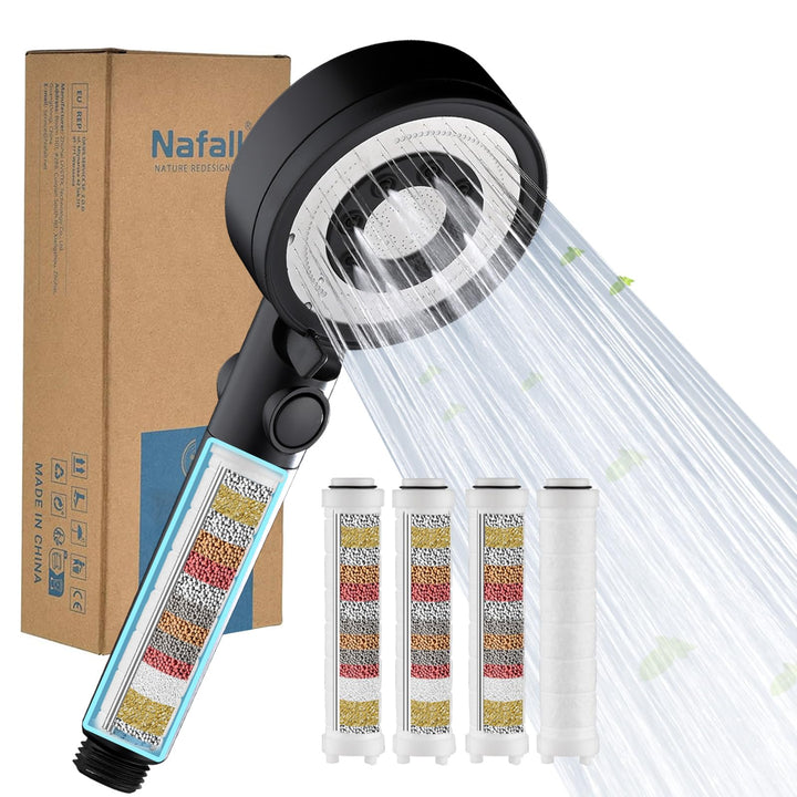 Nafall Duschkopf mit 4 PP Filter, Handbrause Wassersparend, Duschkopf Duschbrause mit 5 Strahlarten