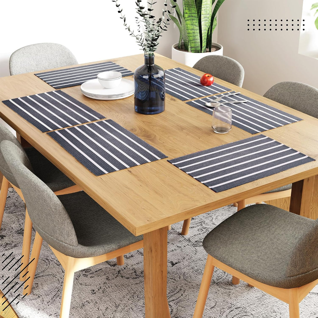 Encasa XO Platzsets Esstisch Set von 6 | Roma graue Streifen | Fein gerippte Baumwoll-Tischunterlage