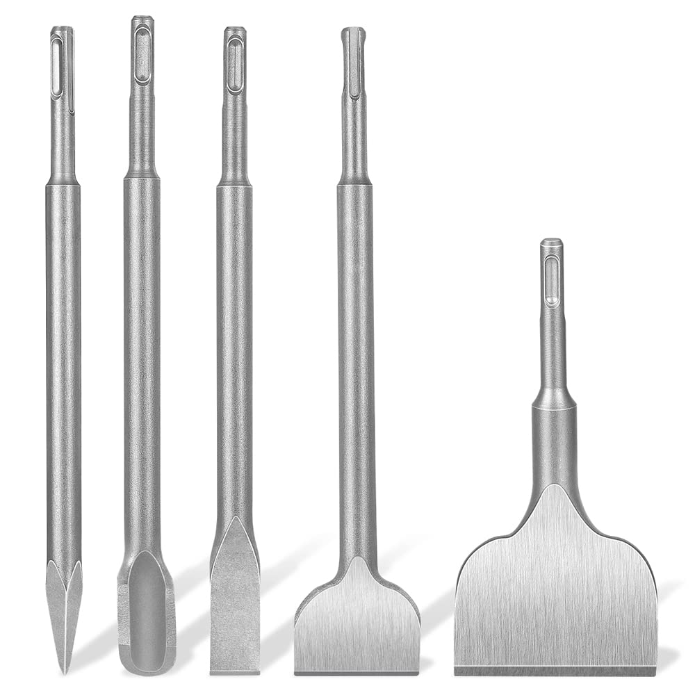 CGBOOM 5tlg Meissel Set für SDS Plus,165 mm x 75 mm Fliesenmeissel, Breitmeissel, Flachmeissel, Spit